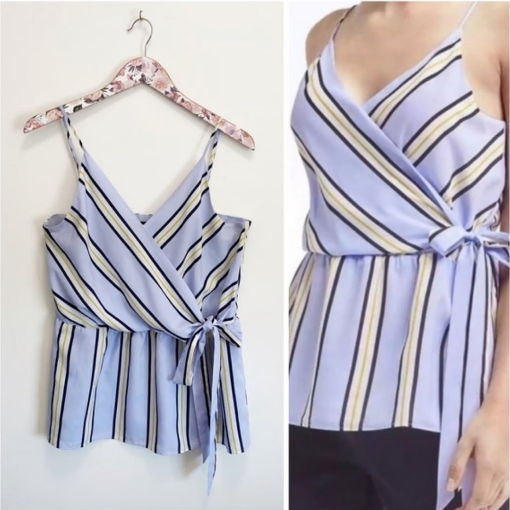 Lilac purple Banana Republic black stripe tank top bow sz s adjust straps